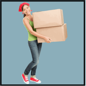 Woman with Boxes doing quick clean