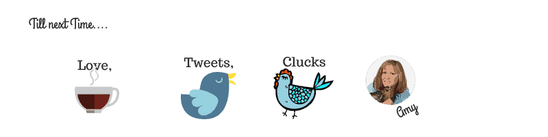 Coffee, love bird tweet, Chicken cluck, amy