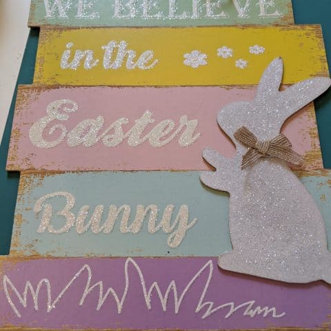 Removing the bunny from the sign for the Easter Bunny Wall Hanging